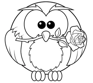 Owl Holding a Rose Coloring Page