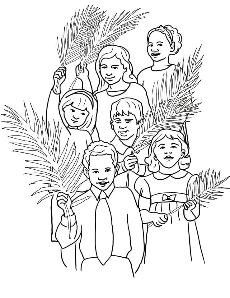 Kids Celebrating Palm Sunday Coloring Page
