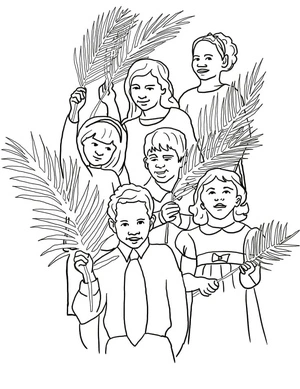 Kids Celebrating Palm Sunday Coloring Page