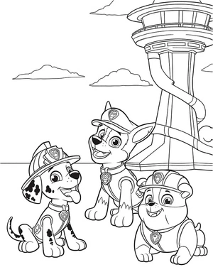 Marshall, Chase, and Rubble Coloring Page
