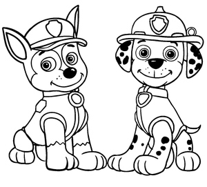 Paw Patrol Coloring Page featuring Chase and Marshall