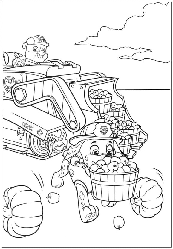 Paw Patrol Coloring Page featuring Rubble and Marshall Coloring Page