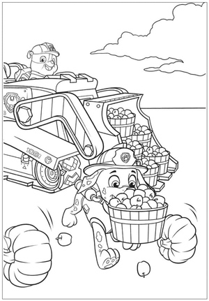 Paw Patrol Coloring Page featuring Rubble and Marshall