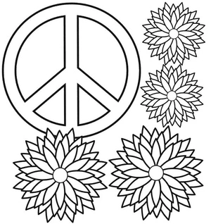Peace Symbol and Floral Design Coloring Page
