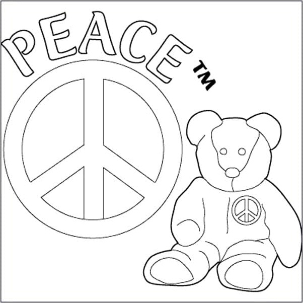 Teddy Bear with Peace Sign Coloring Page