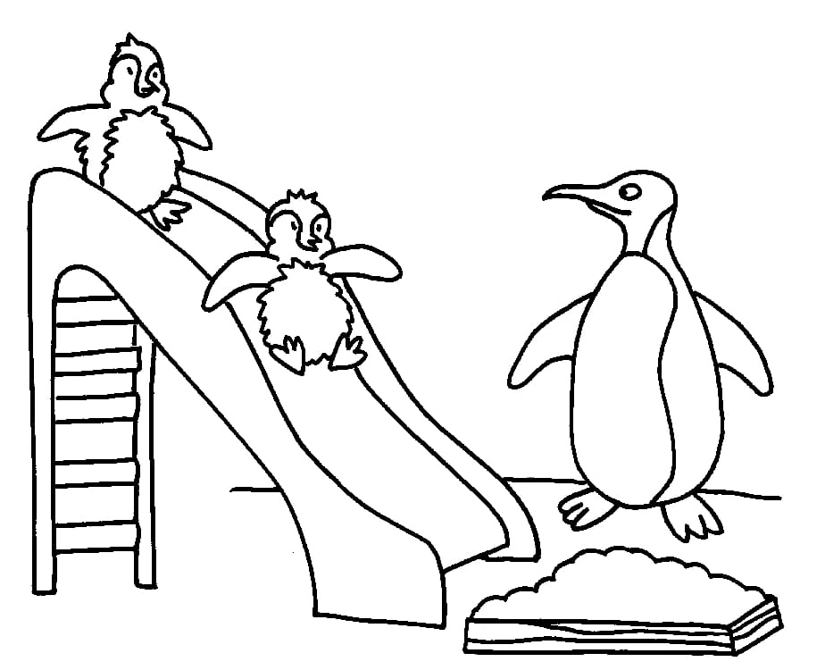 Group of Three Penguins Coloring Page