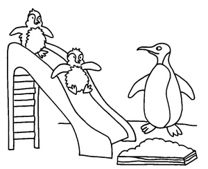 Group of Three Penguins Coloring Page