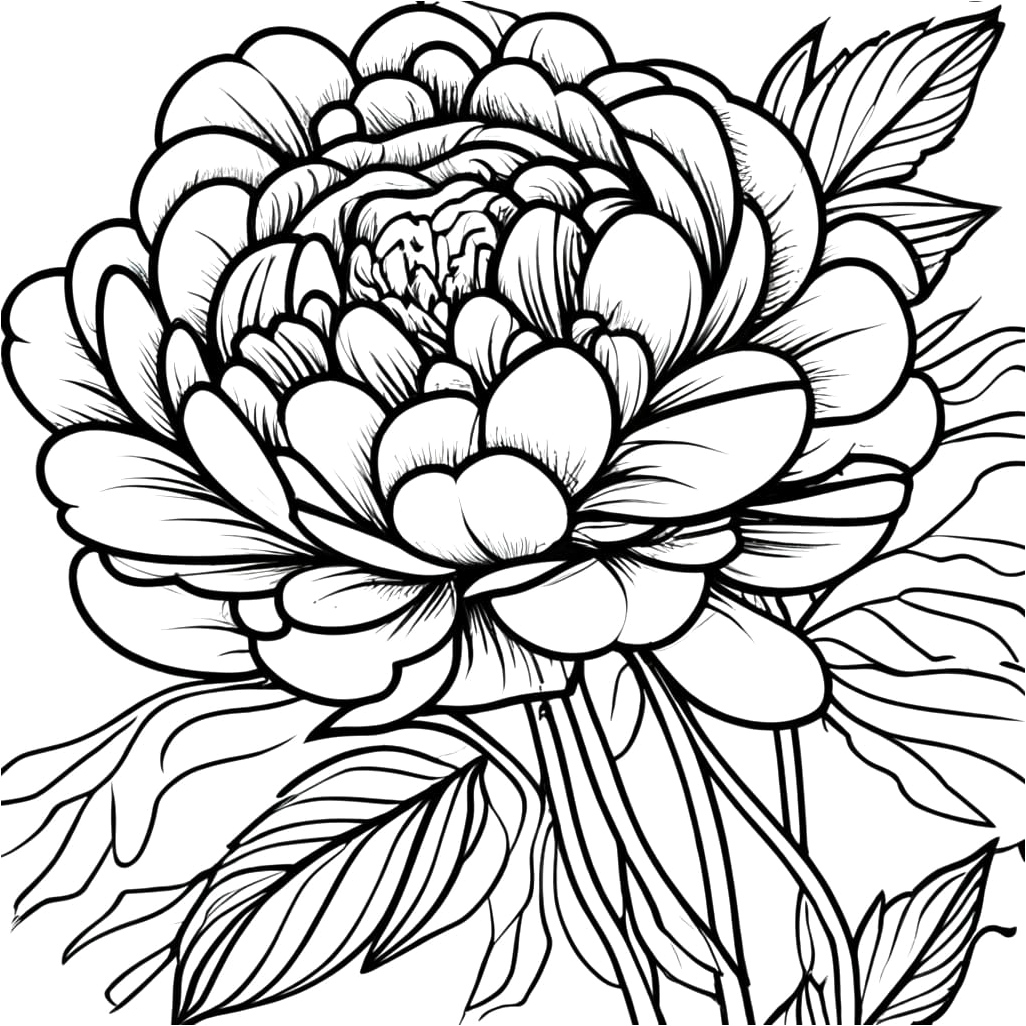 Printable Free Peony Flower Coloring Page Coloring Page