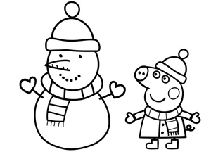 Peppa Pig Building a Snowman Coloring Page