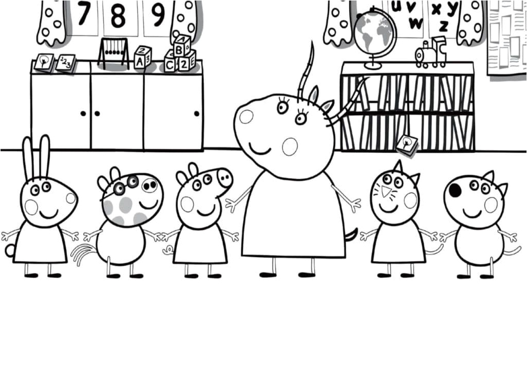 Peppa Pig Learning at School Coloring Page