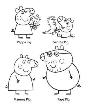 Printable coloring page featuring Peppa Pig's family Coloring Page