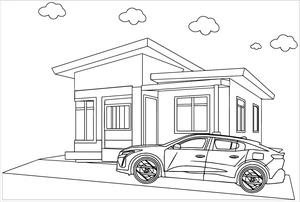 Car and House Coloring Page Coloring Page
