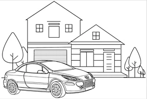 Peugeot and Home Coloring Page