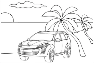 Peugeot Beach Scene Coloring Page