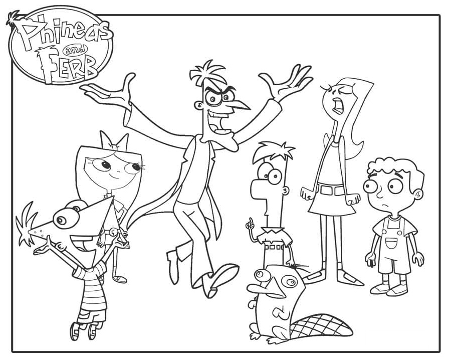 Phineas and Ferb Characters Coloring Page