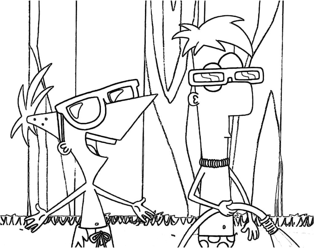 Phineas and Ferb in a Fun Scene Coloring Page