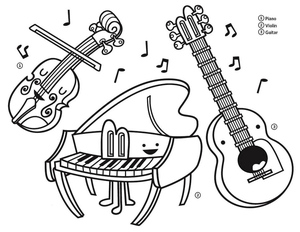 Cartoon Piano and Other Musical Instruments