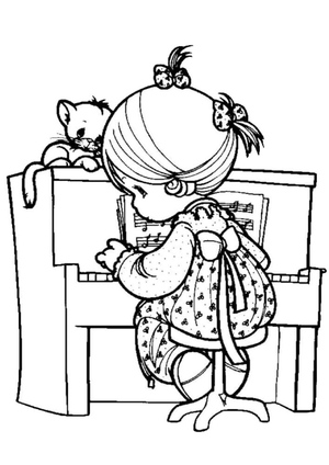 Girl playing the Piano with a Kitten