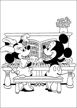 Mickey and Minnie Mouse playing the piano