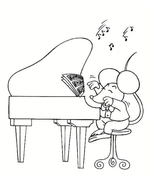 Mouse at the Piano Coloring Page