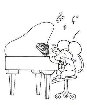 Mouse at the Piano Coloring Page