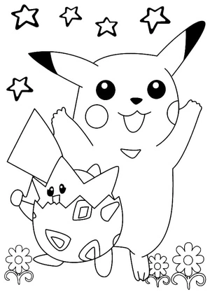 Pikachu and Togepi Coloring Page