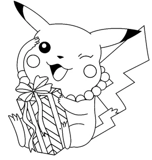Pikachu with a Gift Coloring Page