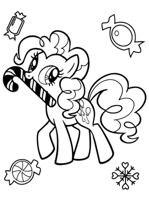 Pinkie Pie Pony with Christmas Candy Coloring Page