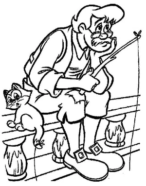 Geppetto with Figaro Coloring Page
