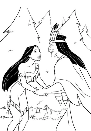 Pocahontas and Chief Powhatan on an adventure Coloring Page