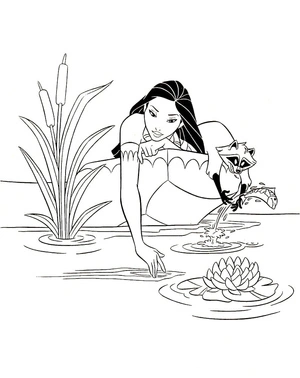 Pocahontas and Her Trusted Friend Meeko Coloring Page