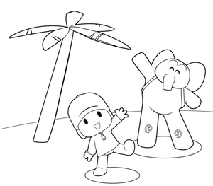 Pocoyo and Elly Elephant Coloring Page