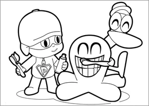 Pocoyo, Fred, and Pato Coloring Page