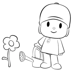 Pocoyo with a Flower Coloring Page