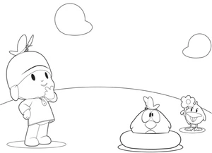 Pocoyo with his friends Sleepy Bird and Baby Bird Coloring Page