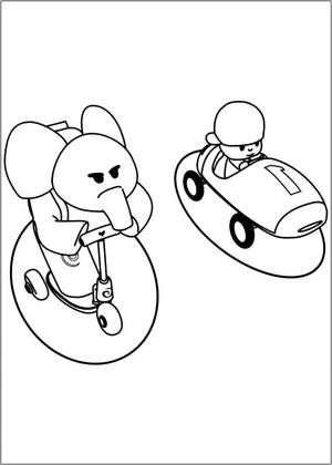 Racing Fun with Elly and Pocoyo Coloring Page