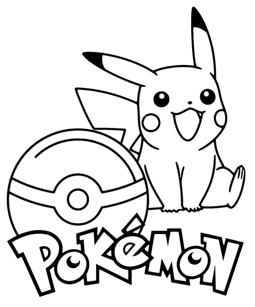 Pikachu with a Pokeball Coloring Page