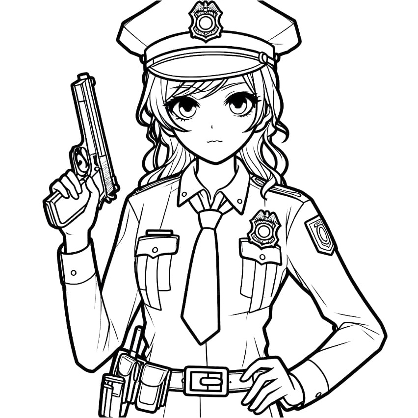 Cool Police Woman Coloring Page