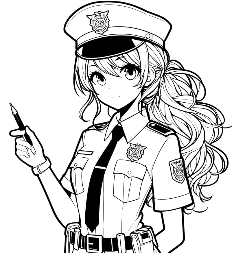 Image of a Police Girl Coloring Page