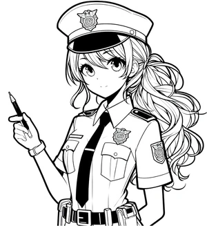 Image of a Police Girl Coloring Page