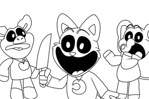 Spooky Grinning Creatures Coloring Page
