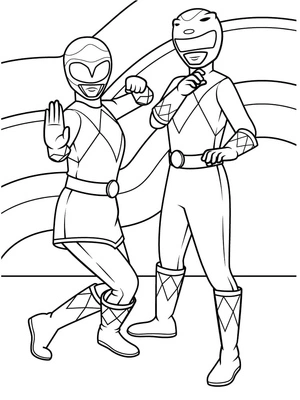 Pink and Yellow Power Rangers Coloring Page