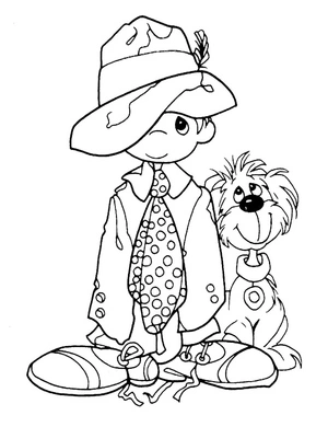 Boy and Dog in Precious Moments Coloring Page