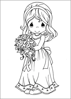 Bride in Precious Moments Coloring Page