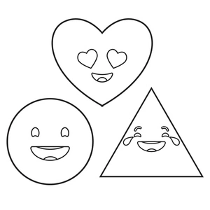 Free Preschool Coloring Page: Cartoon Faces with Basic Shapes Emoji Coloring Page