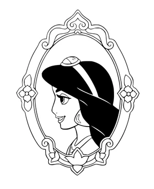 Jasmine, the Princess, looking in the Mirror Coloring Page