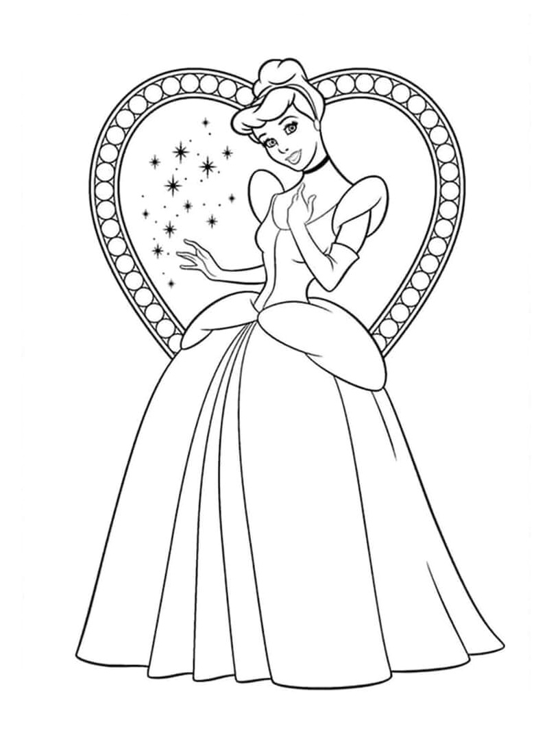 Princess Cinderella with a Heart Coloring Page
