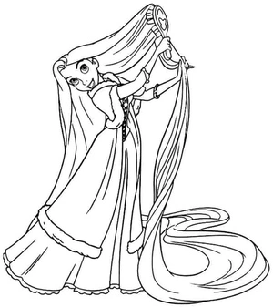 Rapunzel is brushing her hair Coloring Page