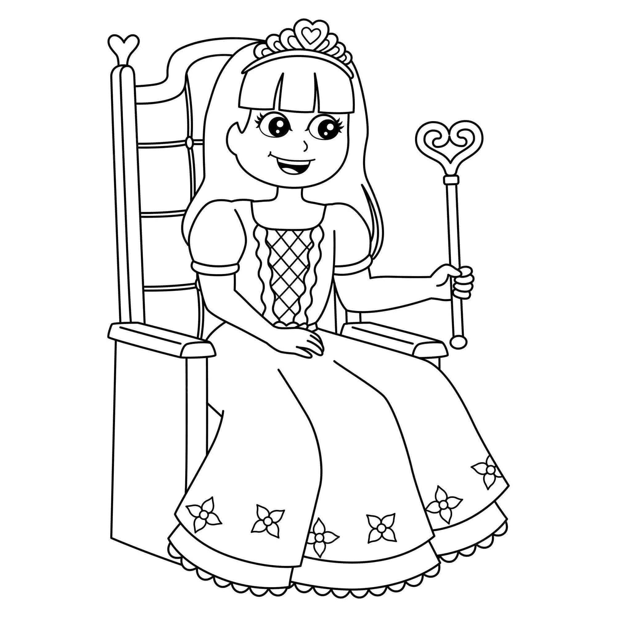 Young Princess Relaxing on a Chair Coloring Page