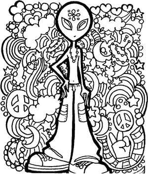 Alien in a Psychedelic World Coloring Page
